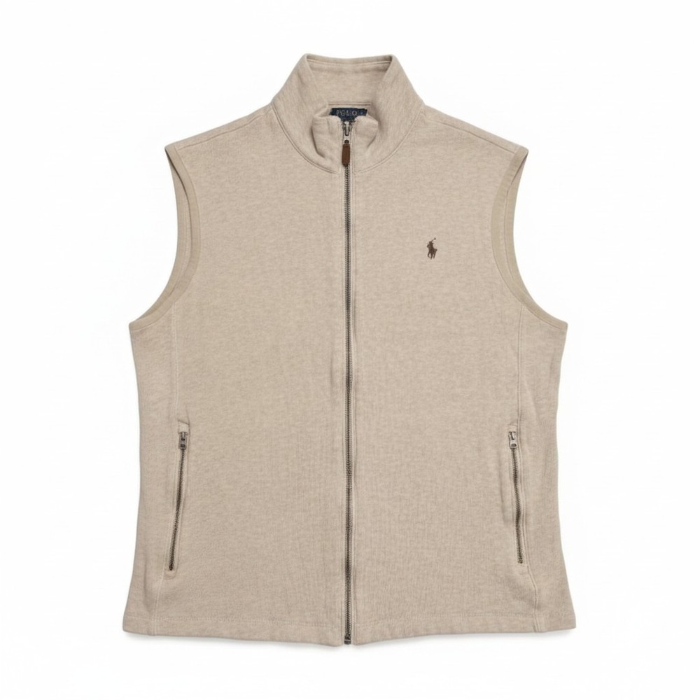 Polo Ralph Lauren Full Zip Sweater Vest Men L Beige Preppy Classic Gorpcore